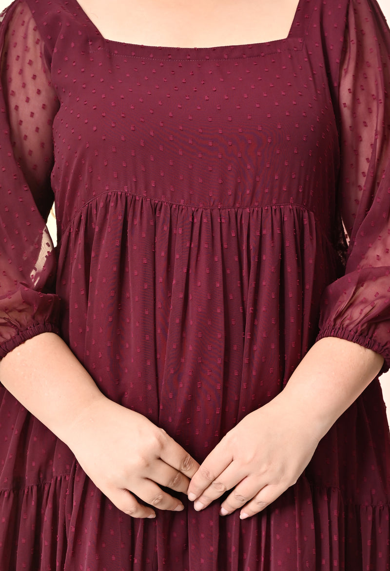 Plus Size Wine Tiered Georgette Midi Dress