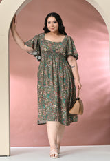 Plus Size Green Floral Rayon Dress