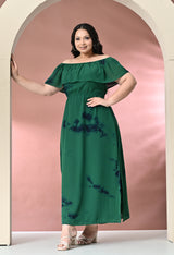 Plus Size Green Off Shoulder Georgette Maxi Dress