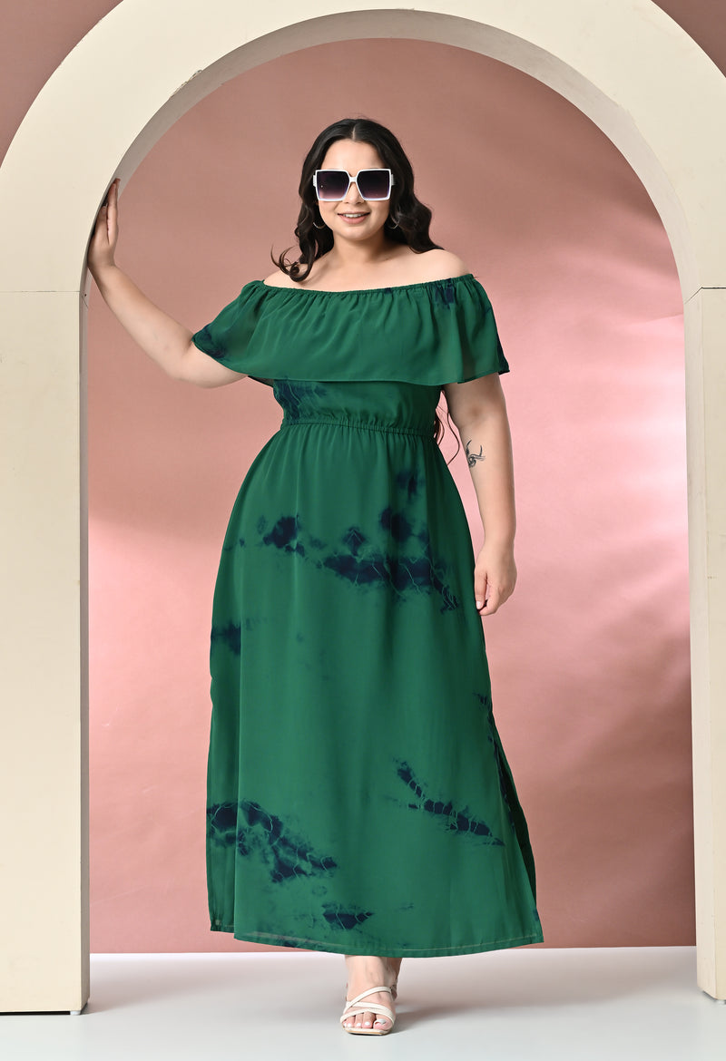 Plus Size Green Off Shoulder Georgette Maxi Dress