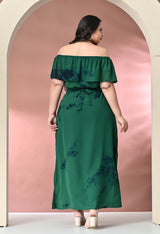 Plus Size Green Off Shoulder Georgette Maxi Dress