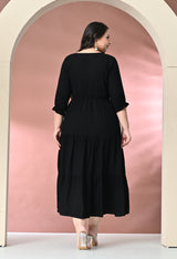 Plus Size Black Ruffle Rayon Dress