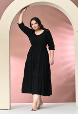 Plus Size Black Ruffle Rayon Dress