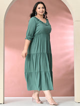 Plus Size Sea Green Ruffle Rayon Dress