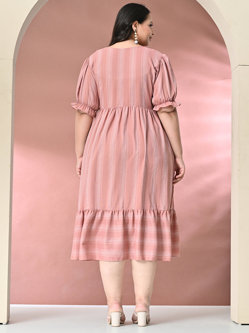 Plus Size Peach Striped Midi Dress