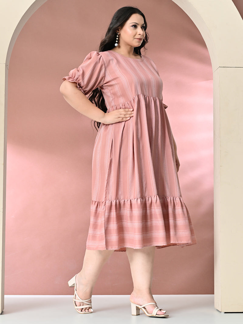 Plus Size Peach Striped Midi Dress