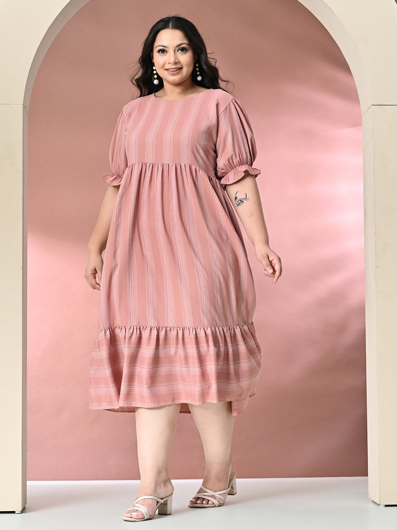 Plus Size Peach Striped Midi Dress