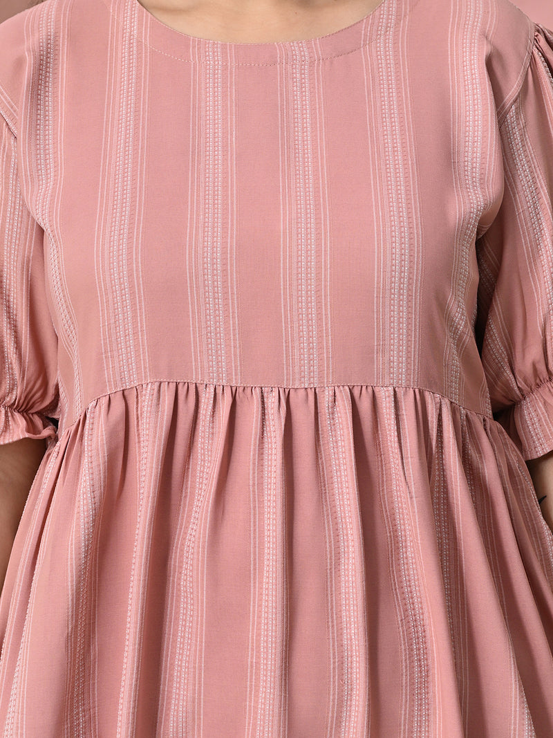 Plus Size Peach Striped Midi Dress