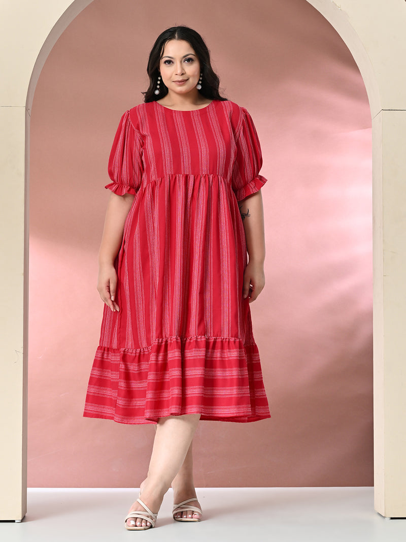 Plus Size Rani Pink Striped Midi Dress