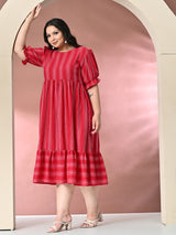 Plus Size Rani Pink Striped Midi Dress