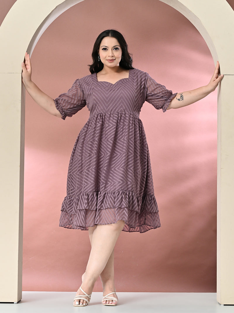 Plus Size Lavender Chevron Georgette Dress