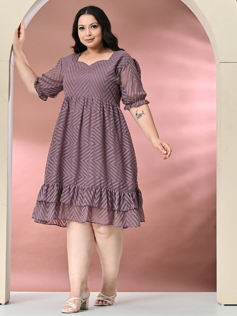 Plus Size Lavender Chevron Georgette Dress