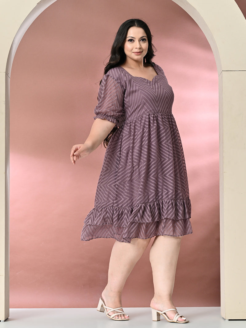 Plus Size Lavender Chevron Georgette Dress