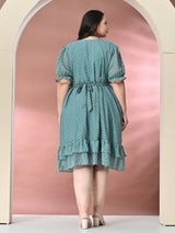 Plus Size Sea Green Chevron Georgette Dress