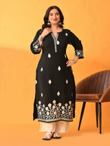 Plus Size Black Floral Aari Kurta