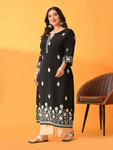 Plus Size Black Floral Aari Kurta