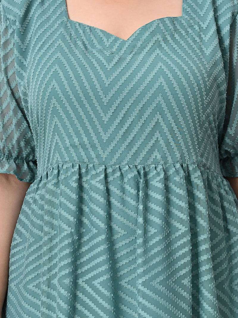 Plus Size Sea Green Chevron Georgette Dress