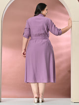 Plus Size Lavender Roman Silk Collared Midi Dress