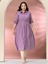 Plus Size Lavender Roman Silk Collared Midi Dress