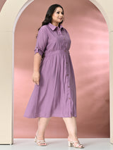 Plus Size Lavender Roman Silk Collared Midi Dress