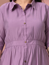 Plus Size Lavender Roman Silk Collared Midi Dress