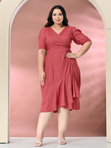 Plus Size Pink Rayon Wrap Dress