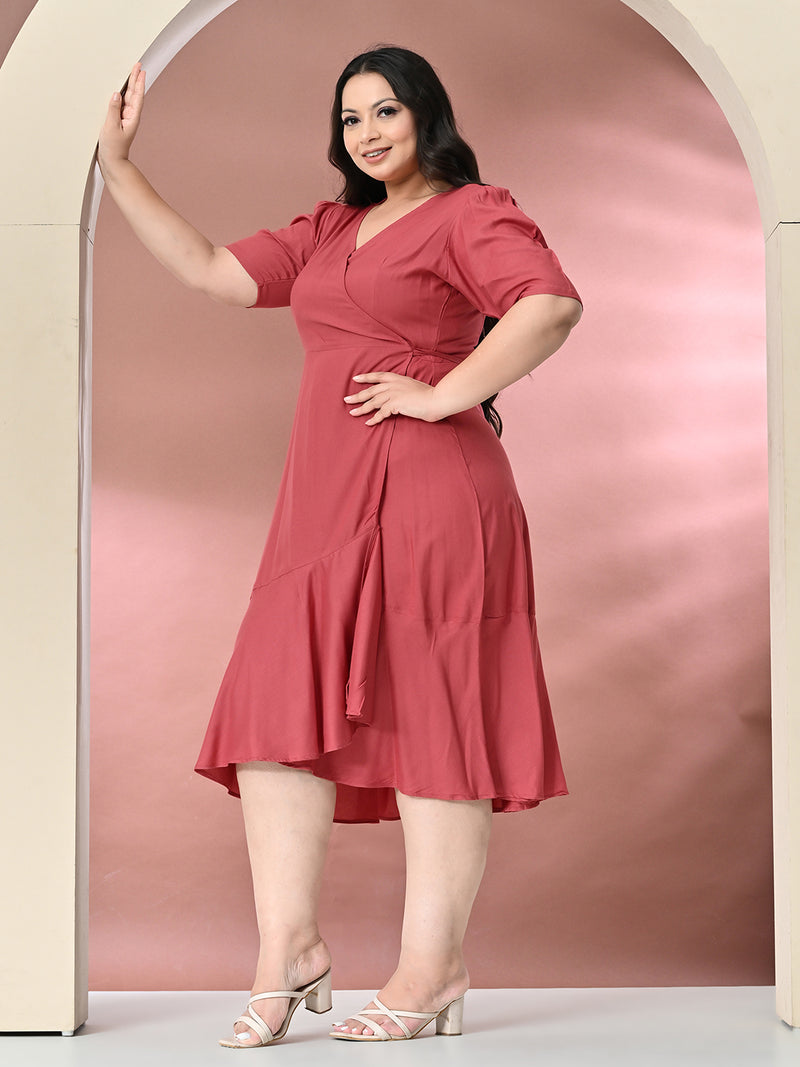 Plus Size Pink Rayon Wrap Dress