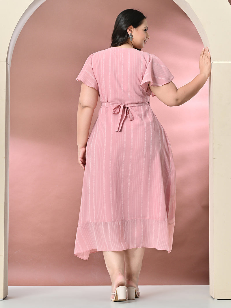 Plus Size Baby Pink Wrap Georgette Dress