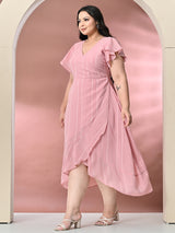 Plus Size Baby Pink Wrap Georgette Dress