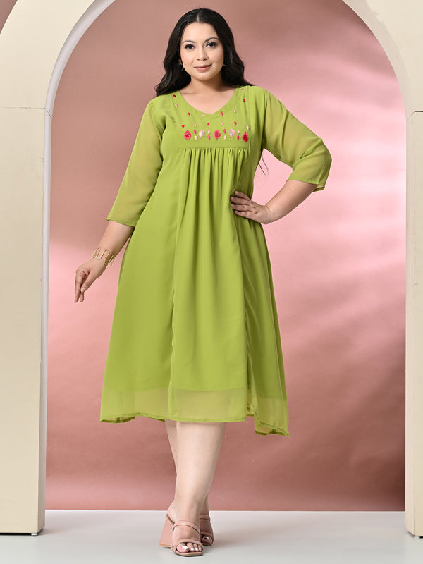 Plus Size Parrot Green Embellished Dress