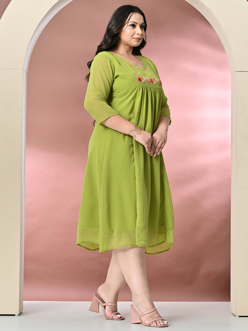 Plus Size Parrot Green Embellished Dress