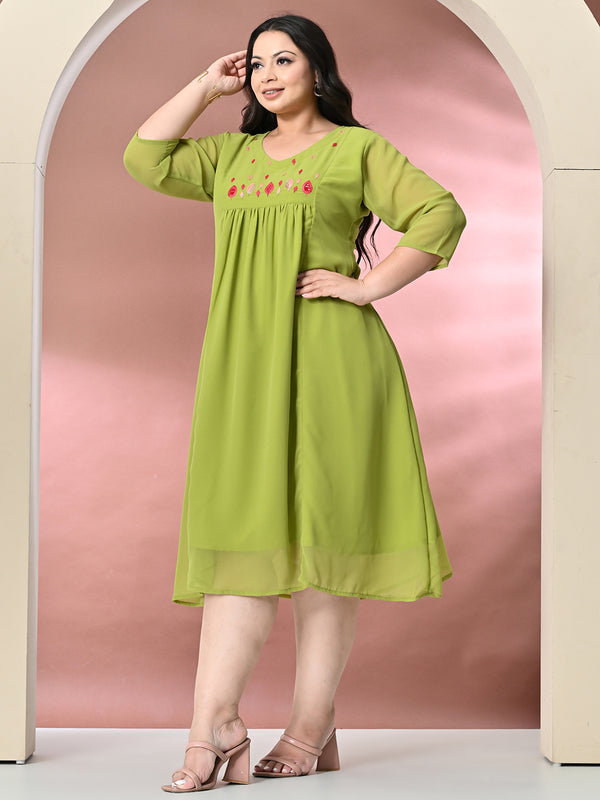 Plus Size Parrot Green Embellished Dress