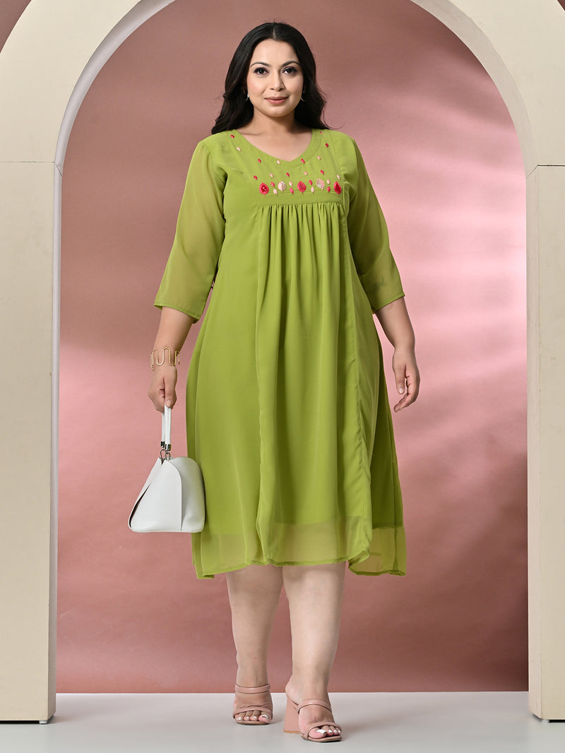 Plus Size Parrot Green Embellished Dress