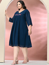 Plus Size Teal Blue Embellished Dress