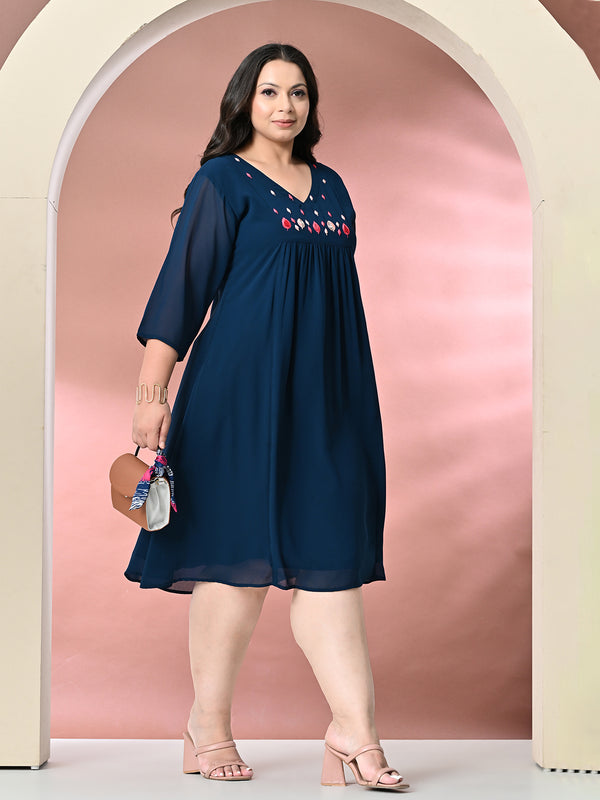 Plus Size Teal Blue Embellished Dress