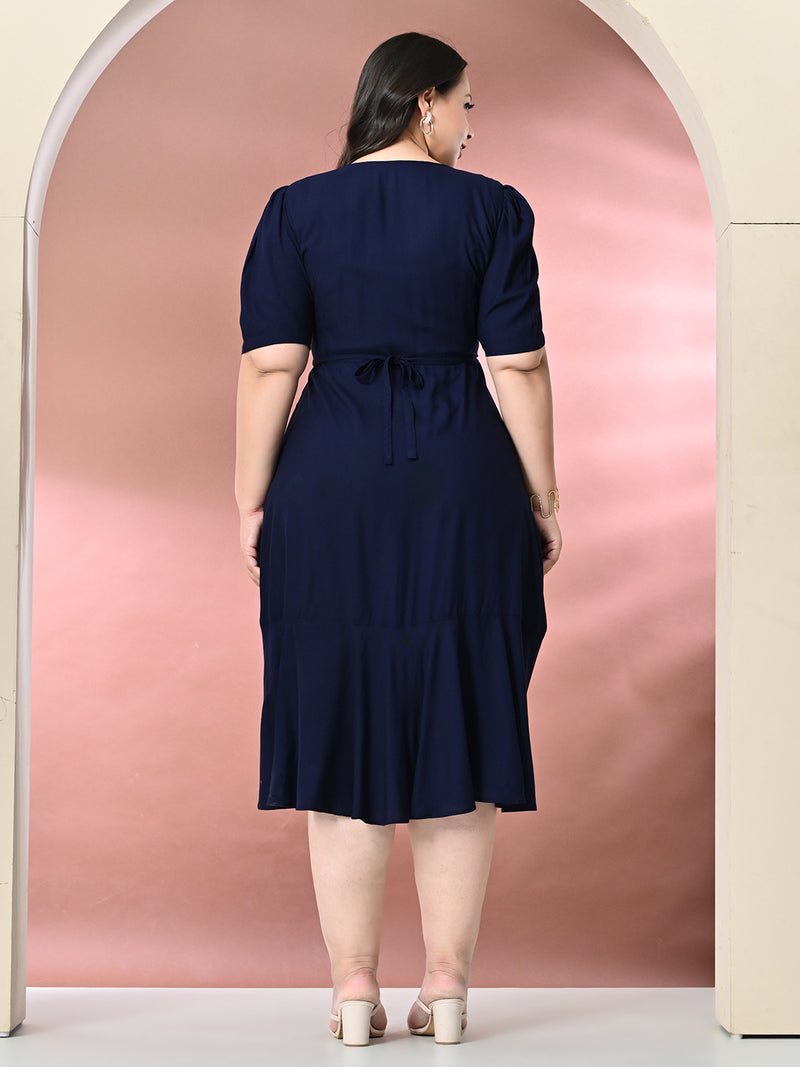 Plus Size Navy Blue Rayon Wrap Dress