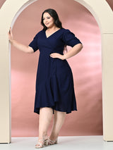 Plus Size Navy Blue Rayon Wrap Dress