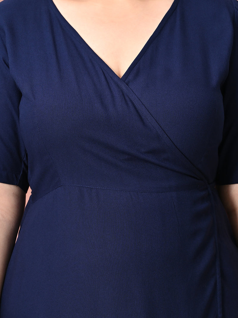 Plus Size Navy Blue Rayon Wrap Dress