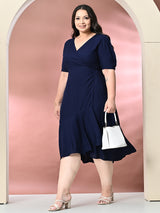 Plus Size Navy Blue Rayon Wrap Dress