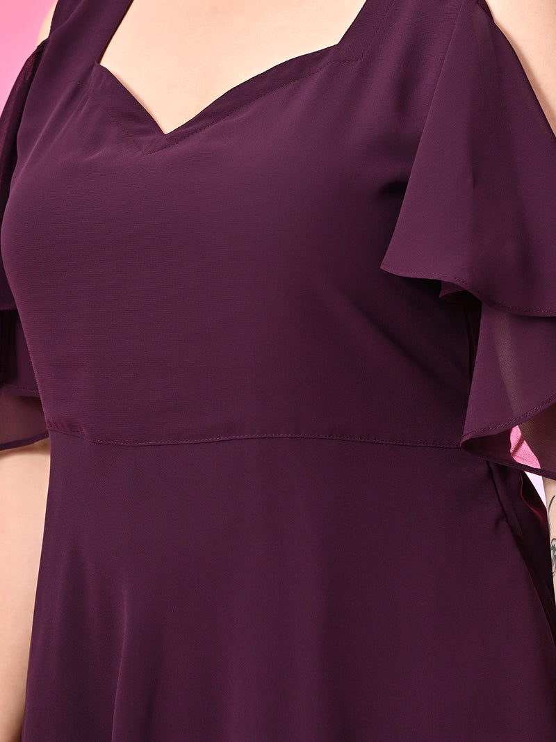 Plus Size Purple Cold Shoulder Georgette Dress