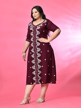 Plus Size Wine Aari Embroidered Dress