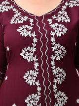 Plus Size Wine Aari Embroidered Dress