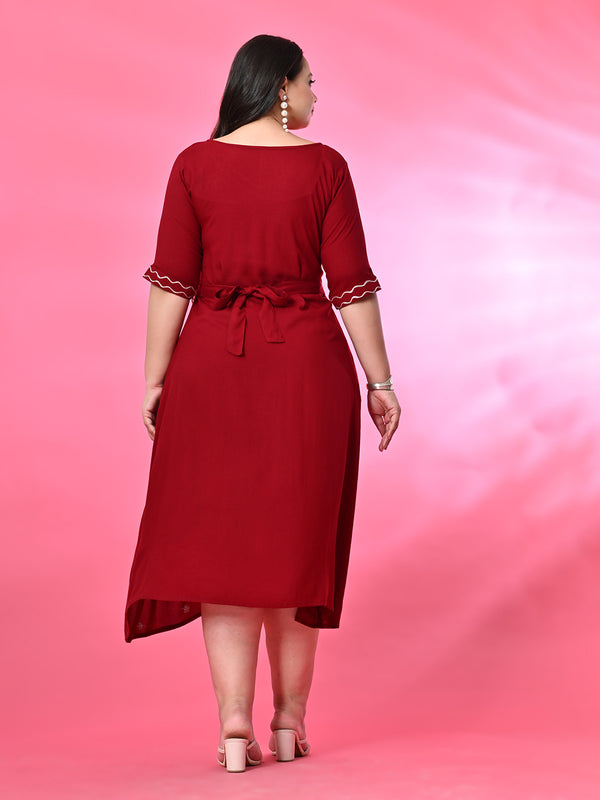 Plus Size Maroon Aari Embroidered Dress