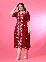 Plus Size Maroon Aari Embroidered Dress