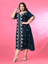 Plus Size Teal Aari Embroidered Dress