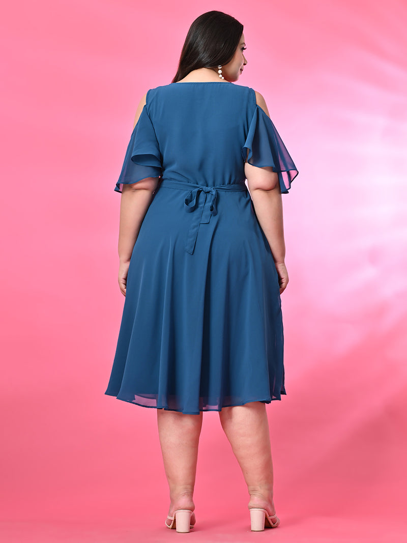 Plus Size Firozi Cold Shoulder Georgette Dress