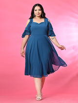 Plus Size Firozi Cold Shoulder Georgette Dress