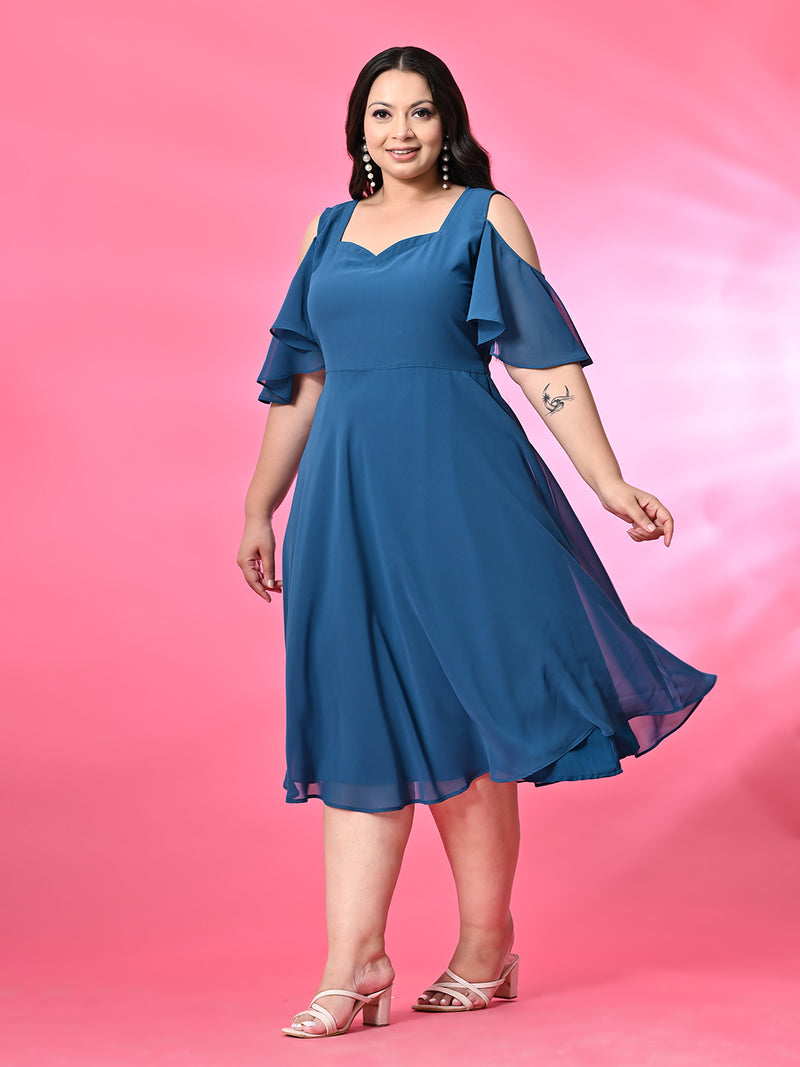 Plus Size Firozi Cold Shoulder Georgette Dress