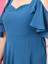 Plus Size Firozi Cold Shoulder Georgette Dress