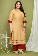 Plus Size Self Design Beige Kurta Palazzo Set